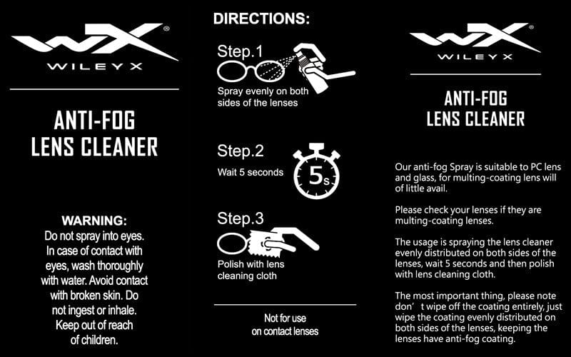 WILEY X Anti-Fog Lens Cleaner 25 ml Bottle w/ Cleaning Cloth