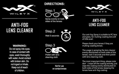 WILEY X Anti-Fog Lens Cleaner 25 ml Bottle w/ Cleaning Cloth